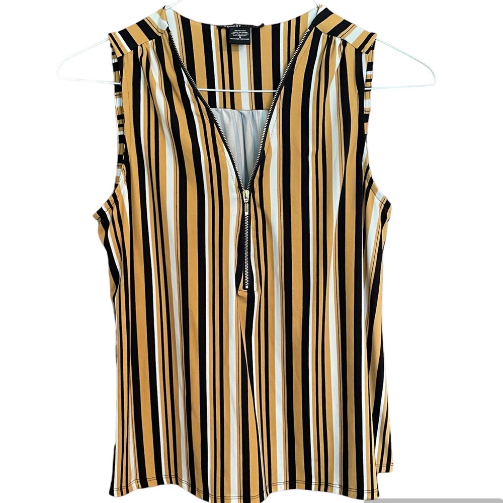 Robert Louis Women’s Size Small Gold / Black / Cream Striped Sleeveless Top